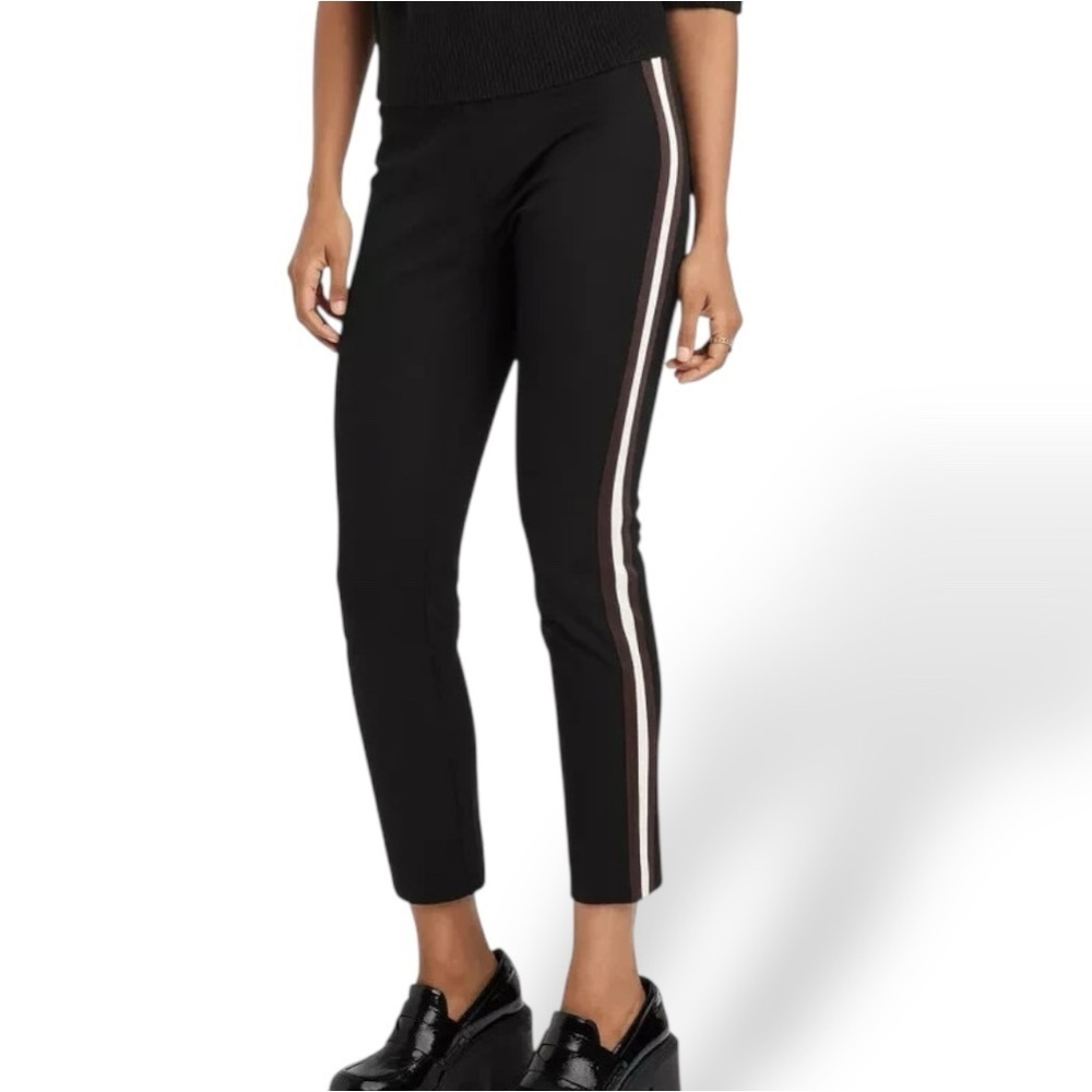 High Waisted Slim Fit Ankle Pants Black Brown Stripe